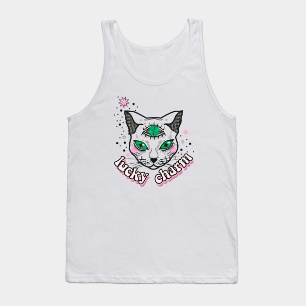 Lucky Charm White Cat Tank Top by rachelaranha